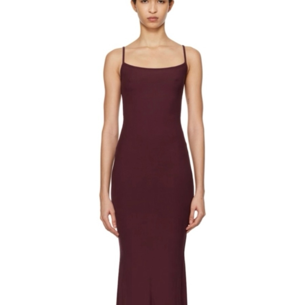 SKIMS Red Ribbed Maxi Dress Sleeveless Spaghetti Strap